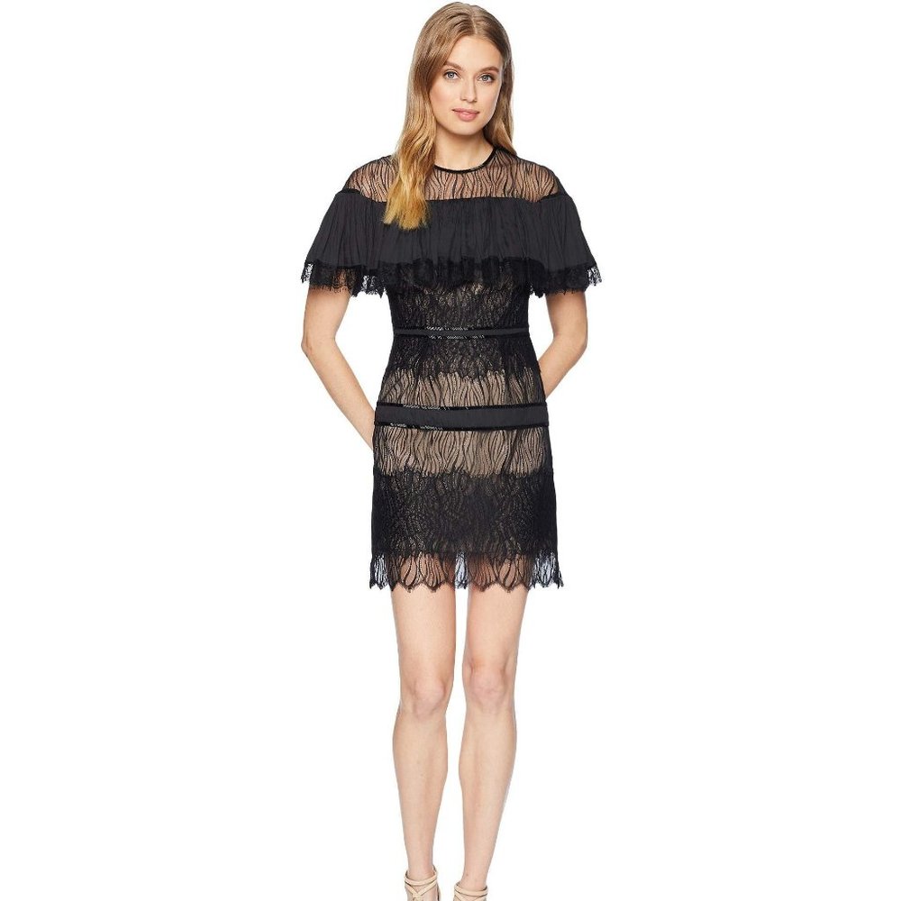 Halston Heritage Pleated Lace Mini Dress With Beading